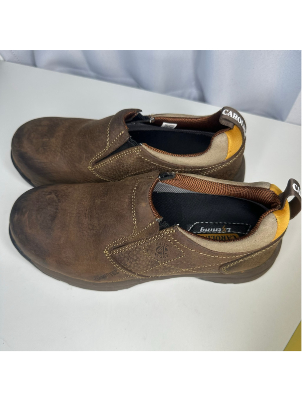 Women's Carolina LT251 Brown Leather Lightweight Slip-On Work Shoes Size 7.5